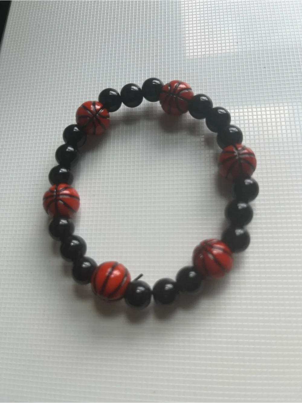 Men's Black and Orange Bead Bracelet with Basketball Accents